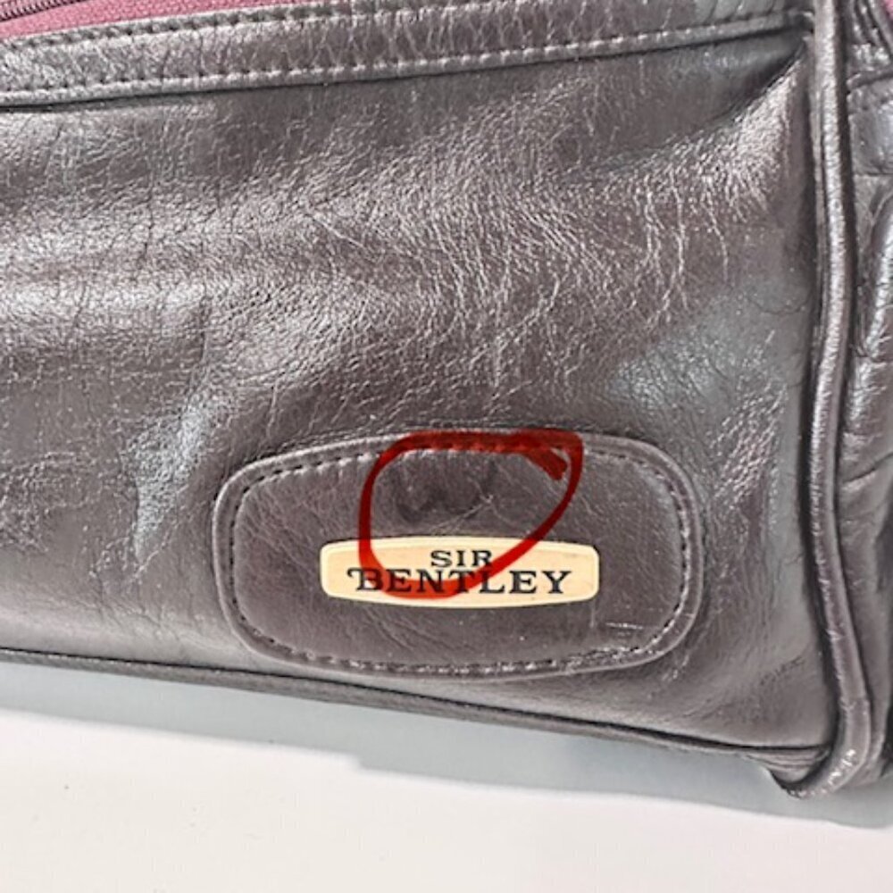 VTG Sir Bentley Leather Duffel Bag Travel Carry On Double Handles Black Red 18” - Picture 11 of 15